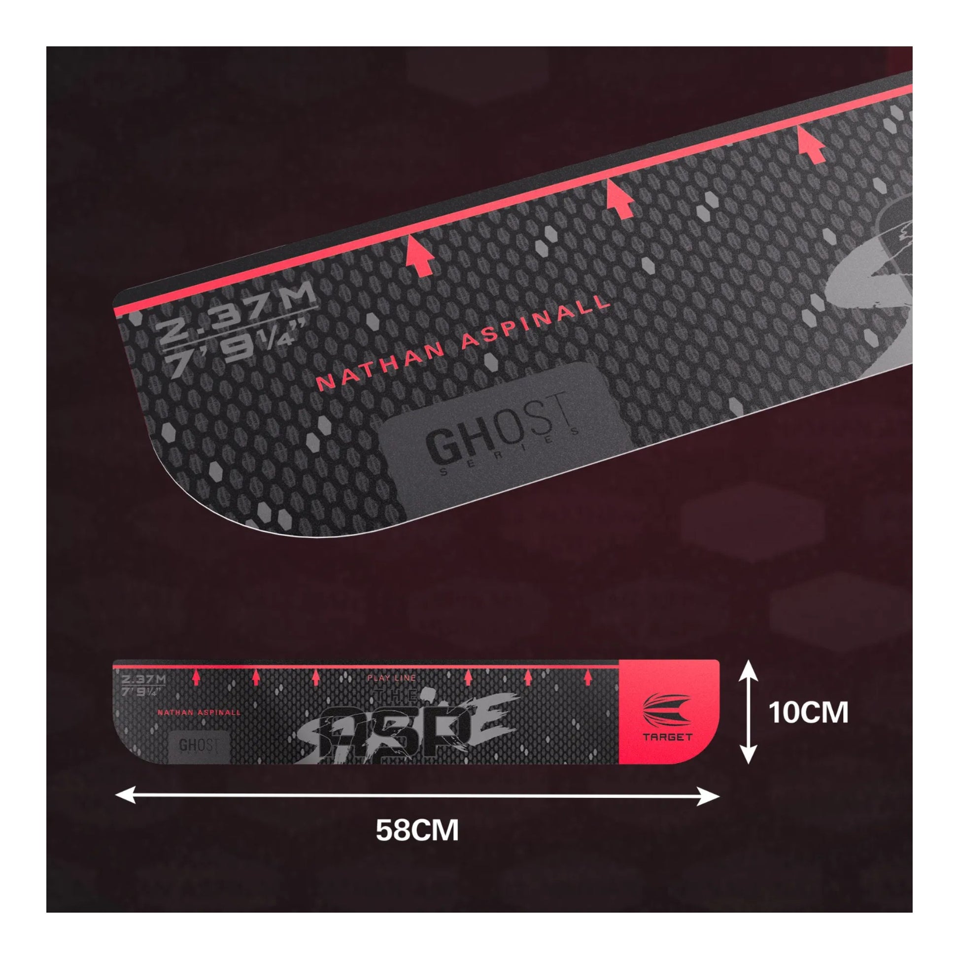 Full length view of Nathan Aspinall red throw line floor marker