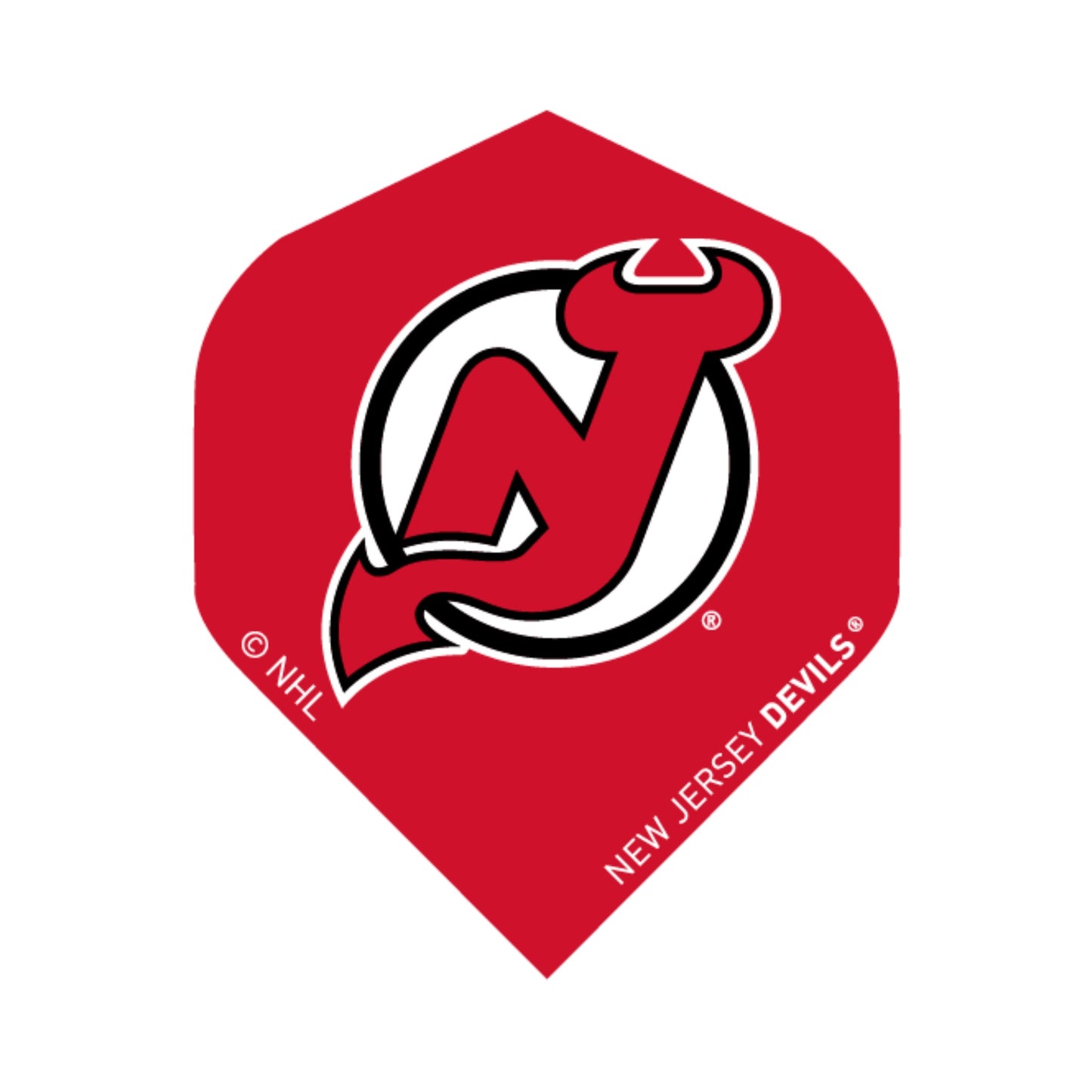 Red dart shape with New Jersey Devils logo on a white background