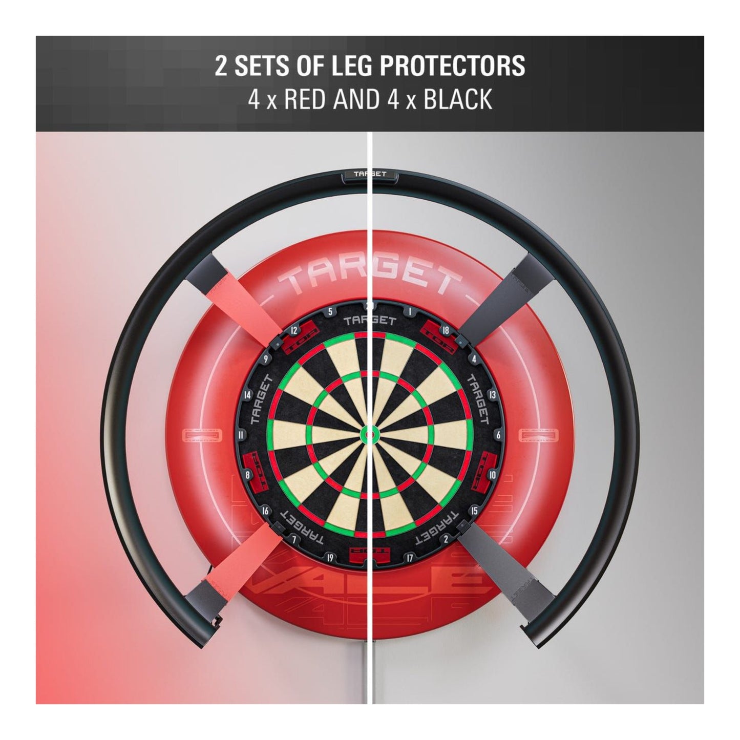 Set of red and black Omni Leg  Protectors installed on Omni