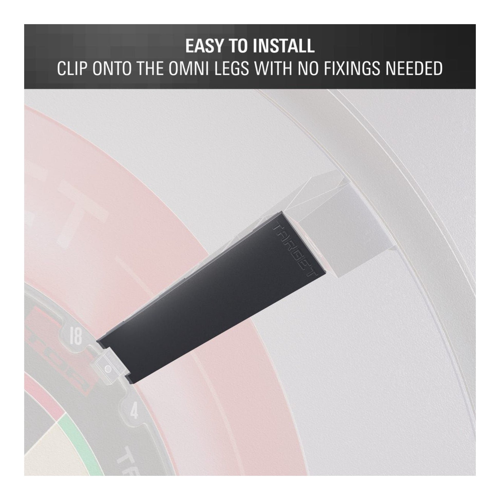 Close up of black Target Omni Leg Protector show easy installation