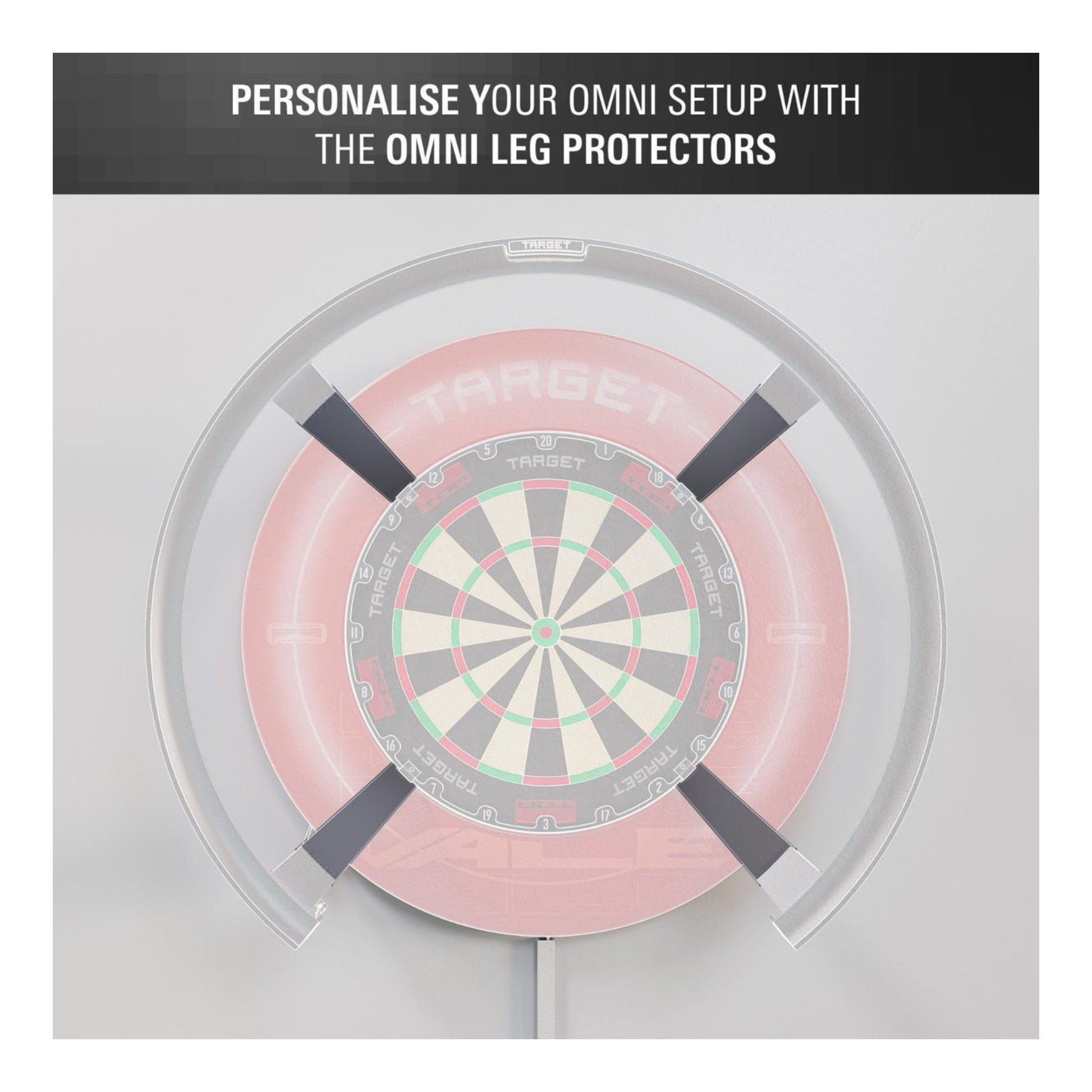 Black Omni Leg Protectors clipped onto dartboard lighting system