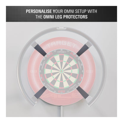 Black Omni Leg Protectors clipped onto dartboard lighting system