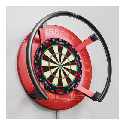 Close up of red Target Omni Leg Protectors installed on Omni