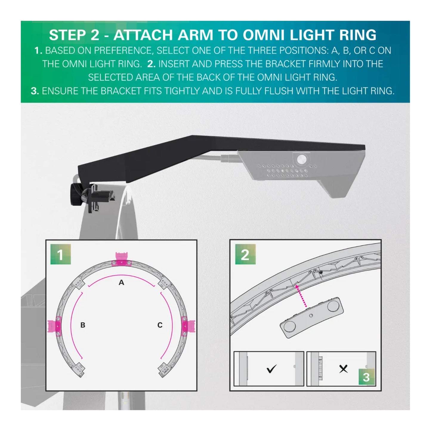 Detailed view of thumb screw adjustment on Omni Virt Arm