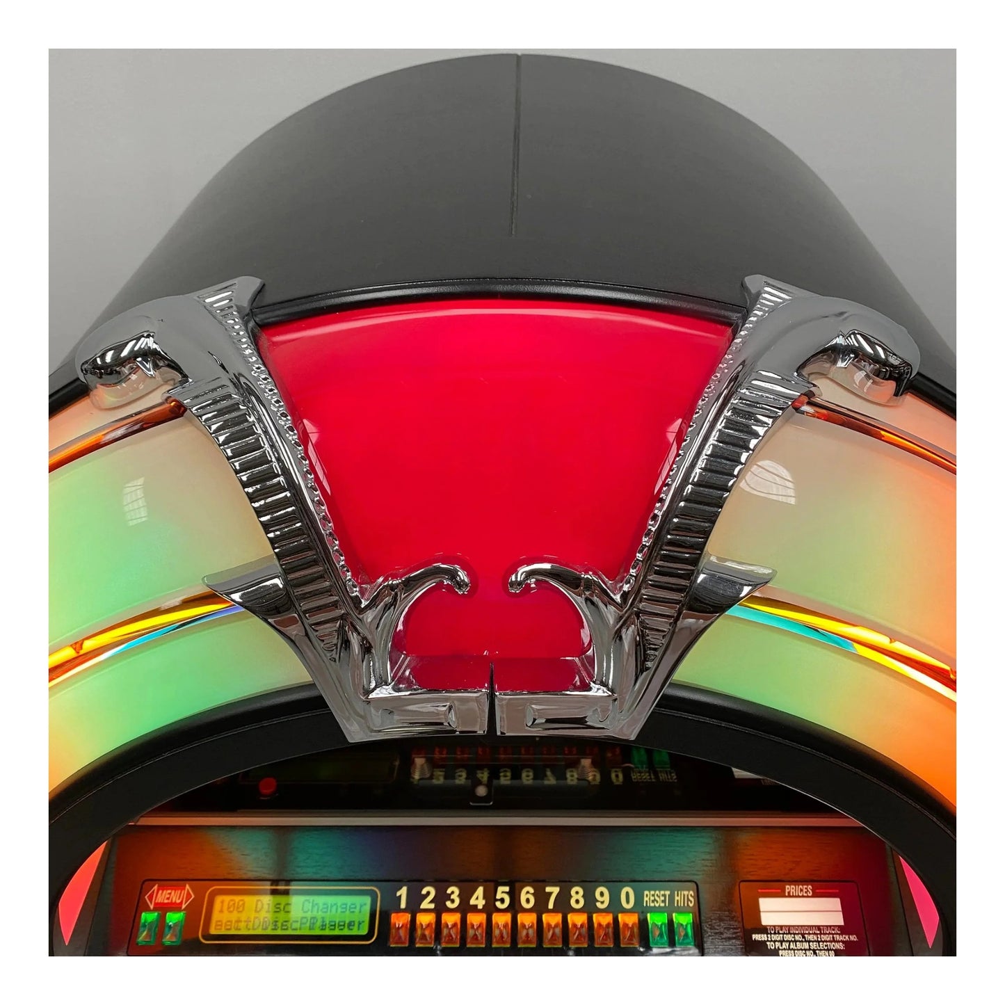 Close-up of a colorful electronic device with a red central panel