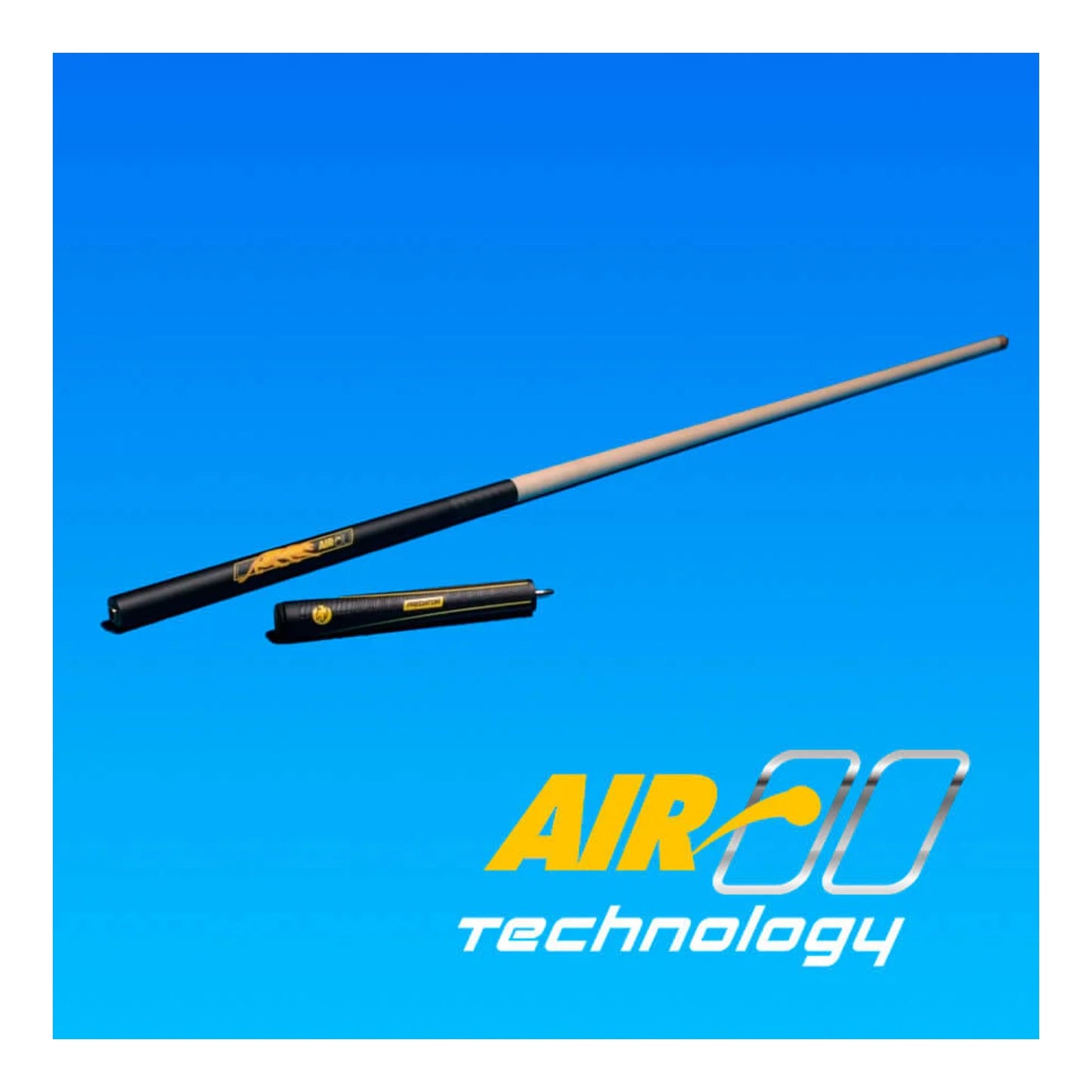 Disassembled Predator Air II Jump Cue showing the three-piece construction and Uni-Loc joints.