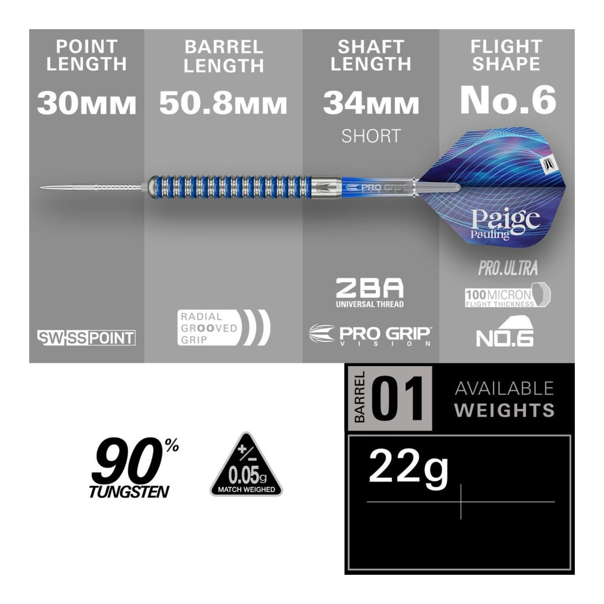 Target Paige Pauling SP 90% Tungsten Steel Tip Darts