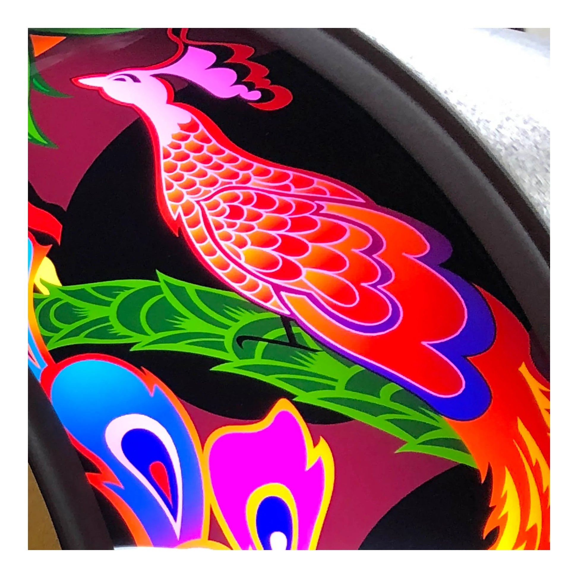 Colorful abstract design on a vehicle's fender