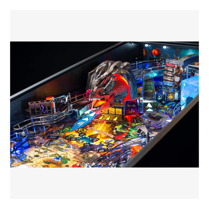 Pinball machine with colorful lights and detailed design