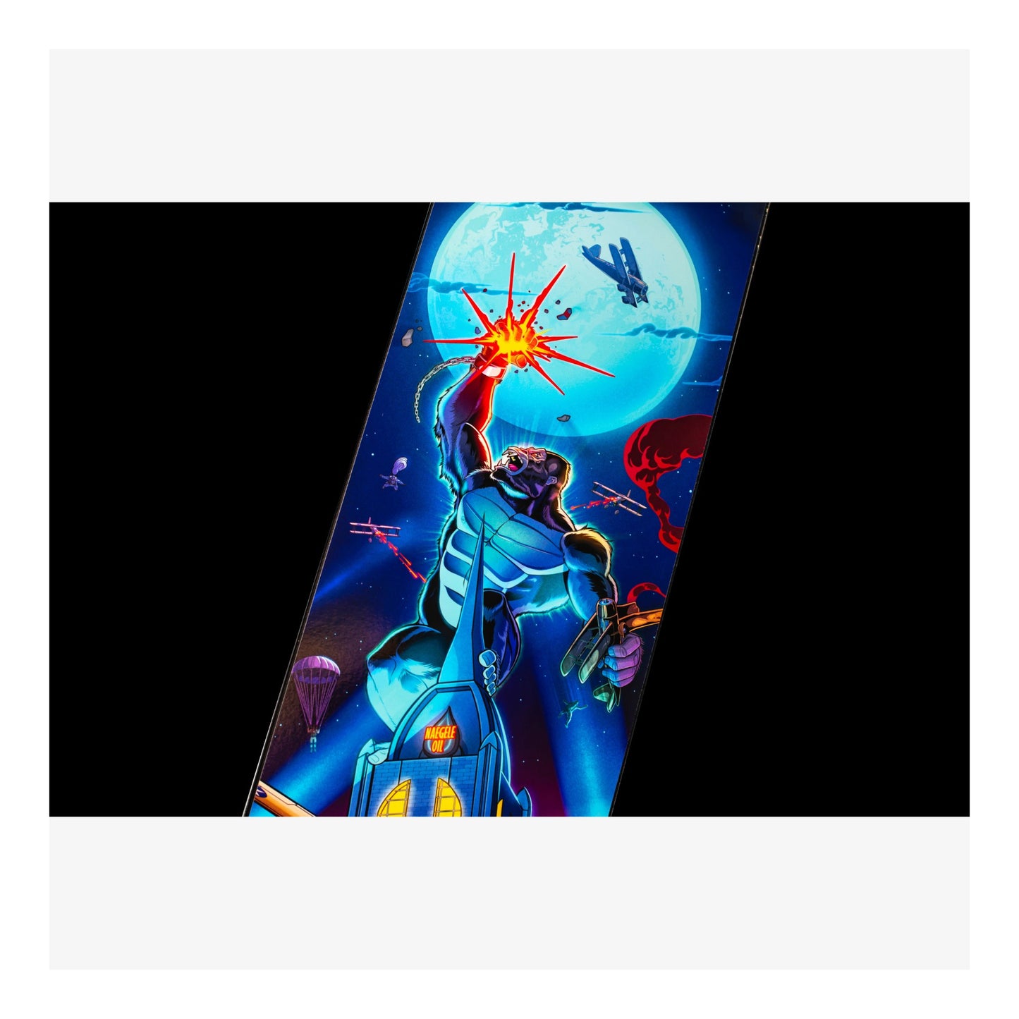 Comic book cover with a superhero character holding a weapon against a dark background