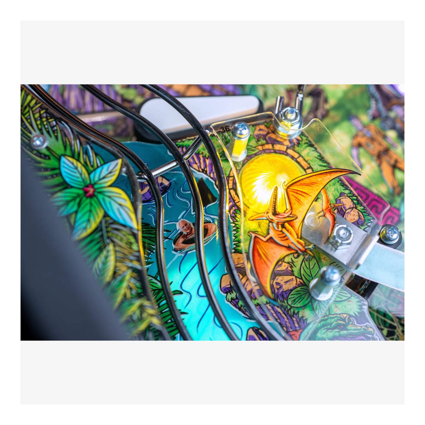 Close-up of a colorful dragon design on a product with a white background