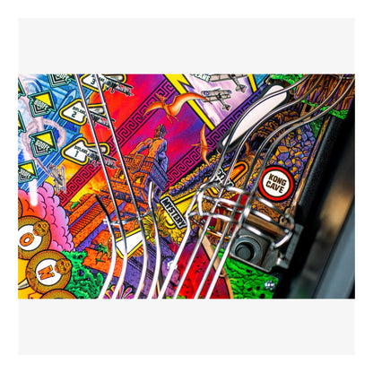 Colorful pinball machine with various designs and a 'Kong Cave' button.