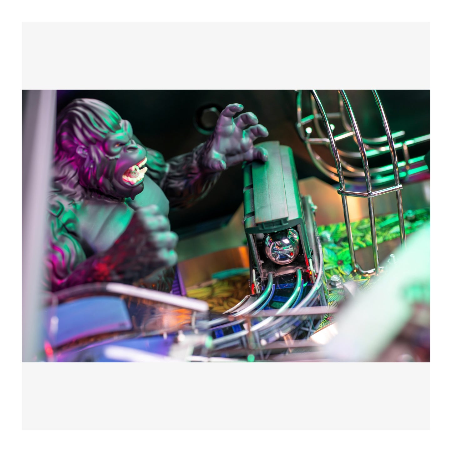 Colorful creature figure interacting with a vehicle interior on a white background