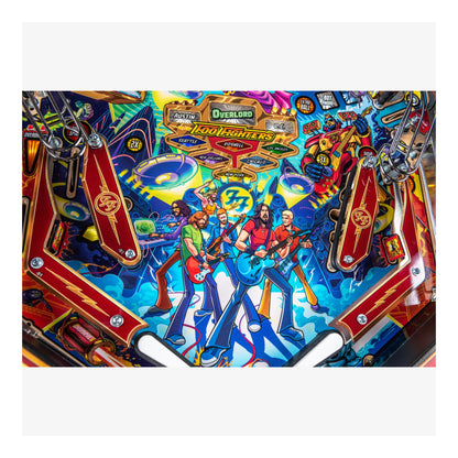 Pinball machine with colorful design featuring musicians and guitars