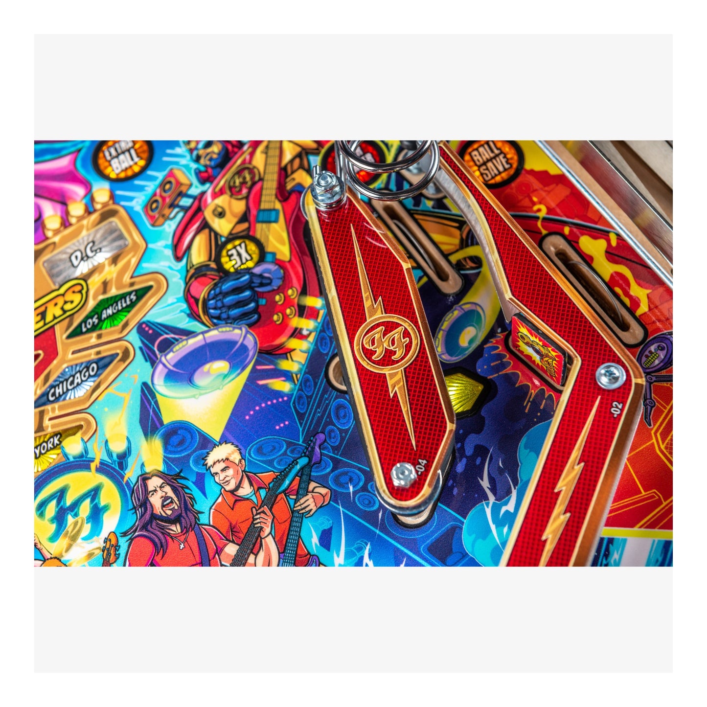 Colorful pinball machine with detailed artwork and branding