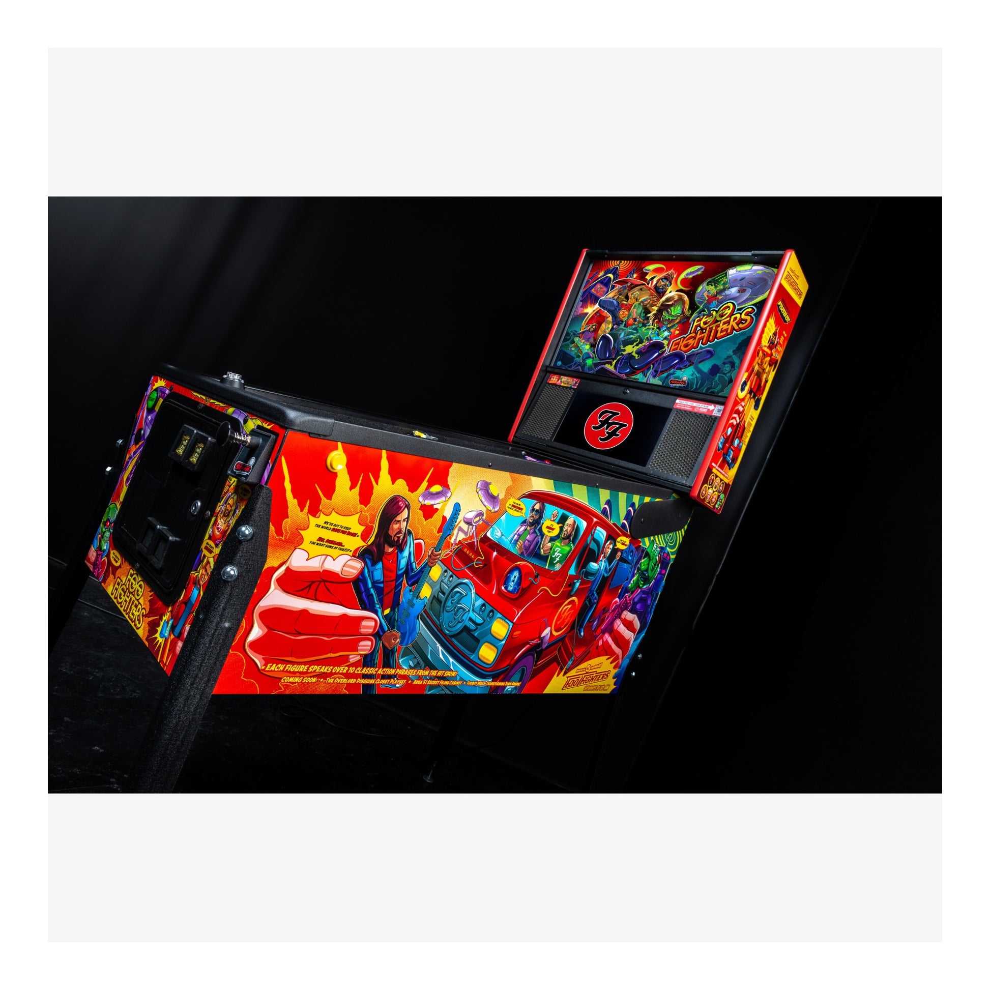 Colorful arcade machine with vibrant graphics on a black background