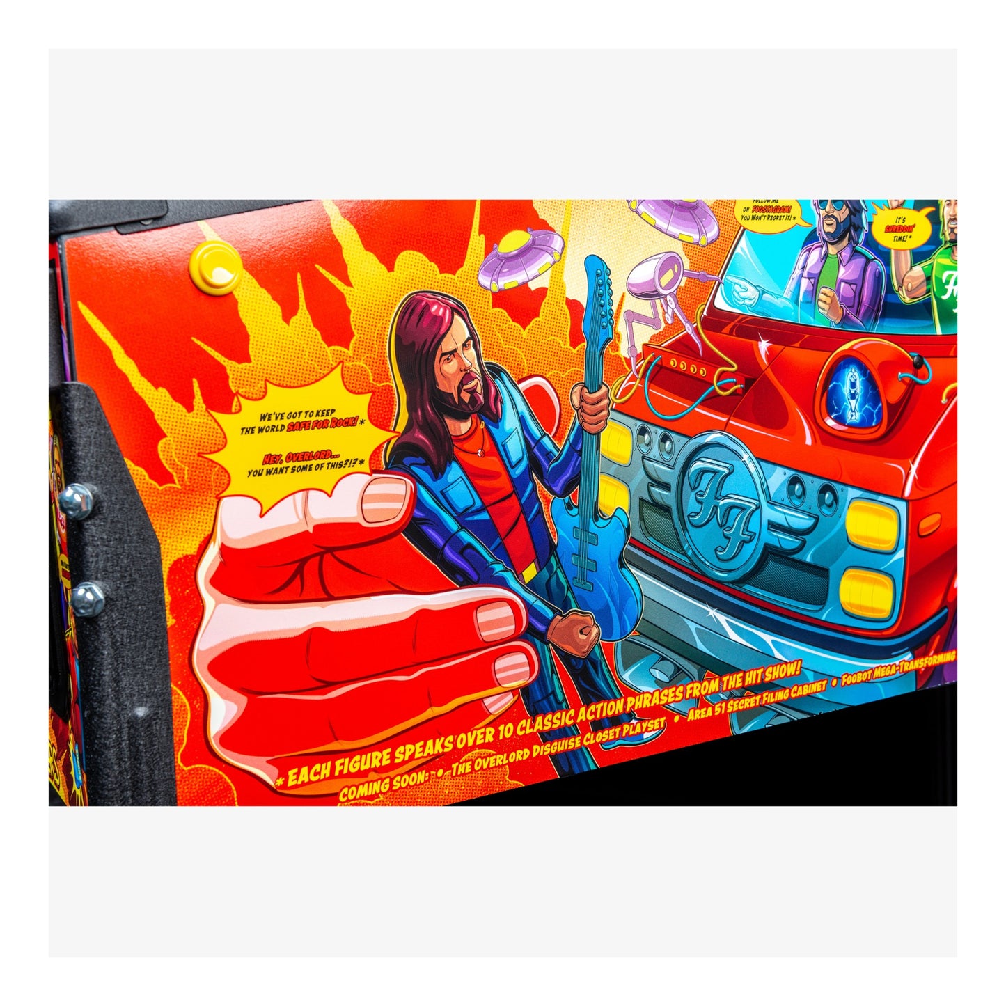 Colorful toy set packaging with a guitar player and car design.