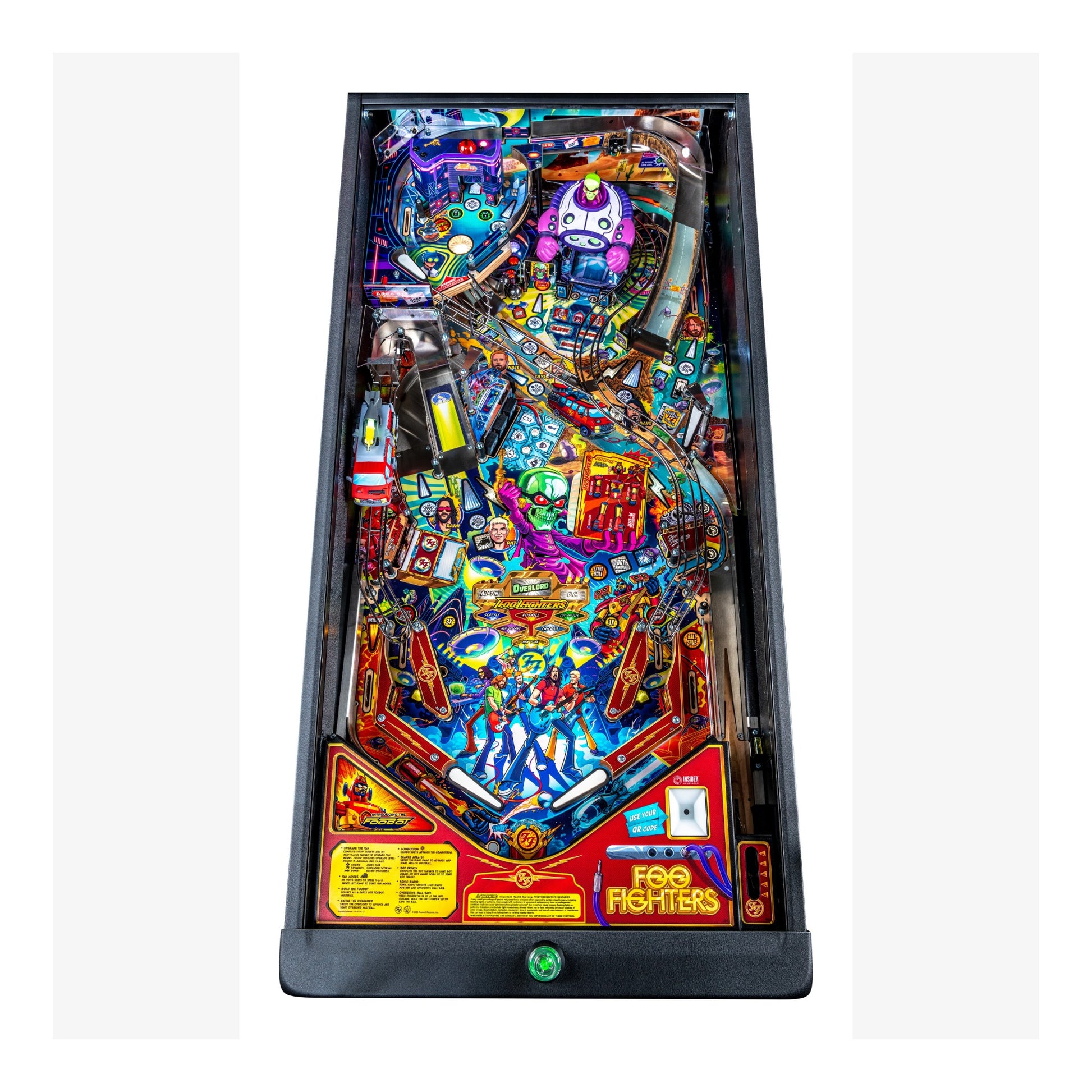 Pinball machine with colorful design on a white background