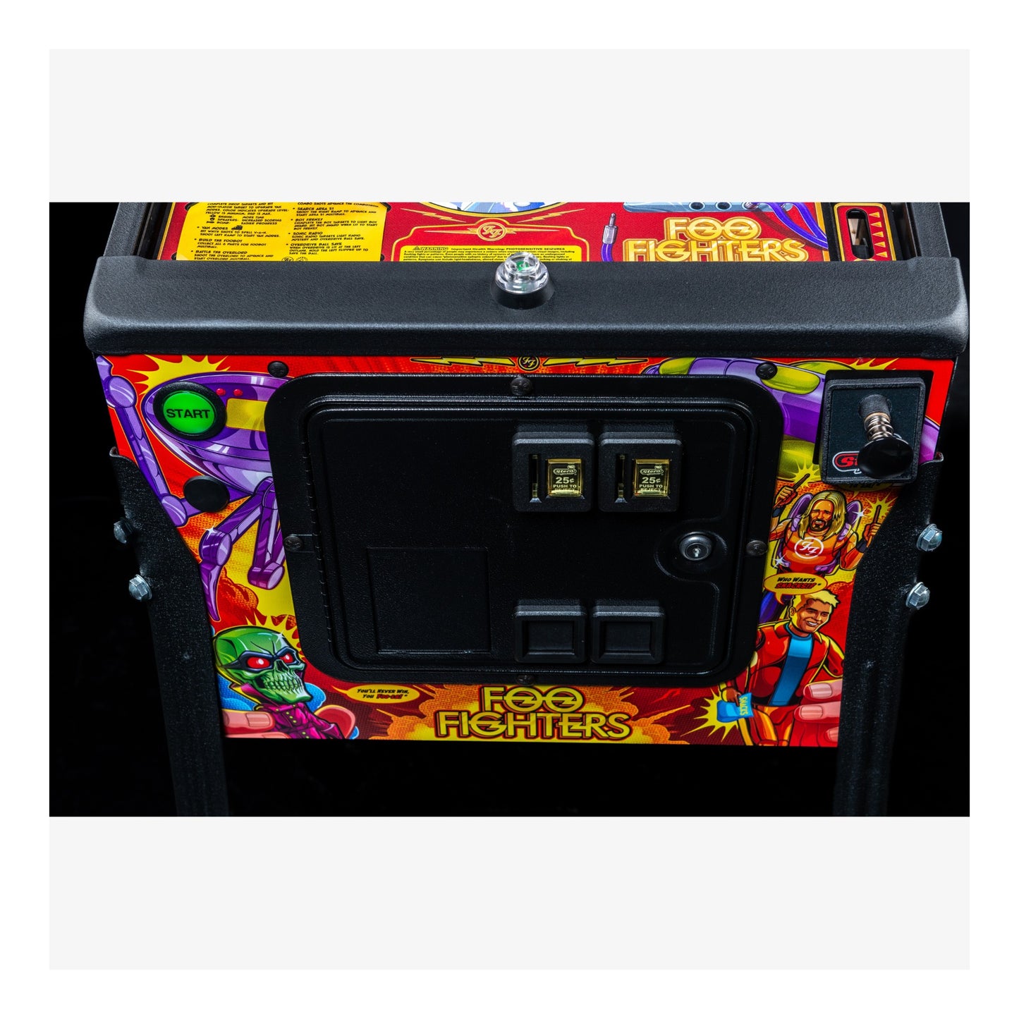 Colorful arcade machine with 'Foo Fighters' branding on a white background