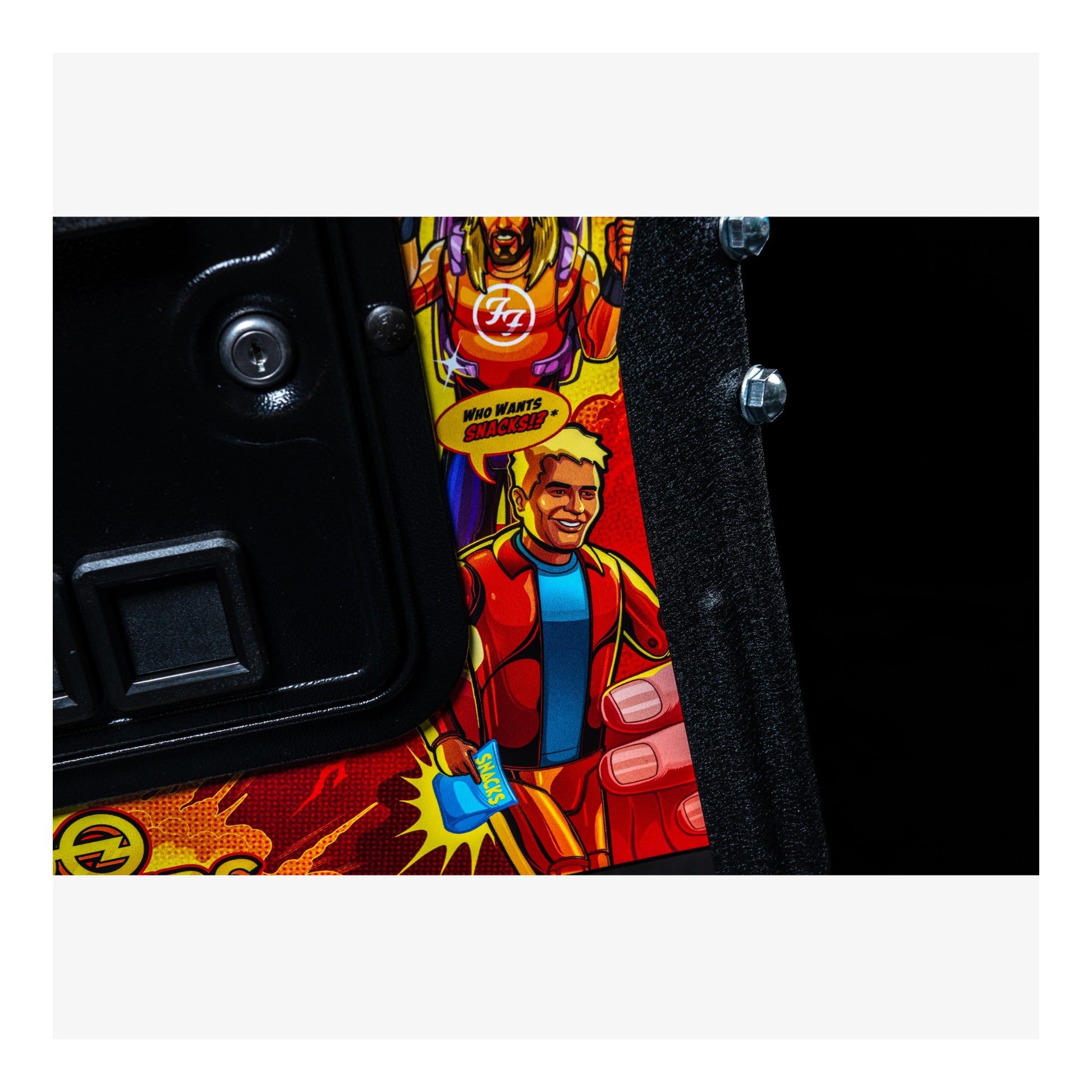 Colorful graphic design with a character in a red jacket and blue shirt, surrounded by vibrant colors.