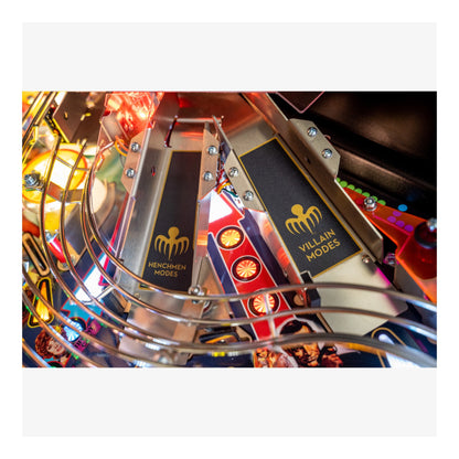 Close-up of a mechanical component with 'Menschenskind Modes' and 'Villain Modes' labels on a colorful background.