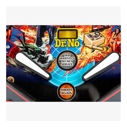 Pinball machine with 'Dr. No' and 'Her Majesty's Secret Service' branding.