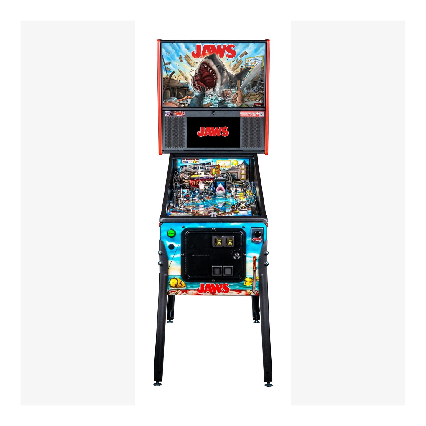 Pinball machine themed after the movie 'Jaws' on a white background