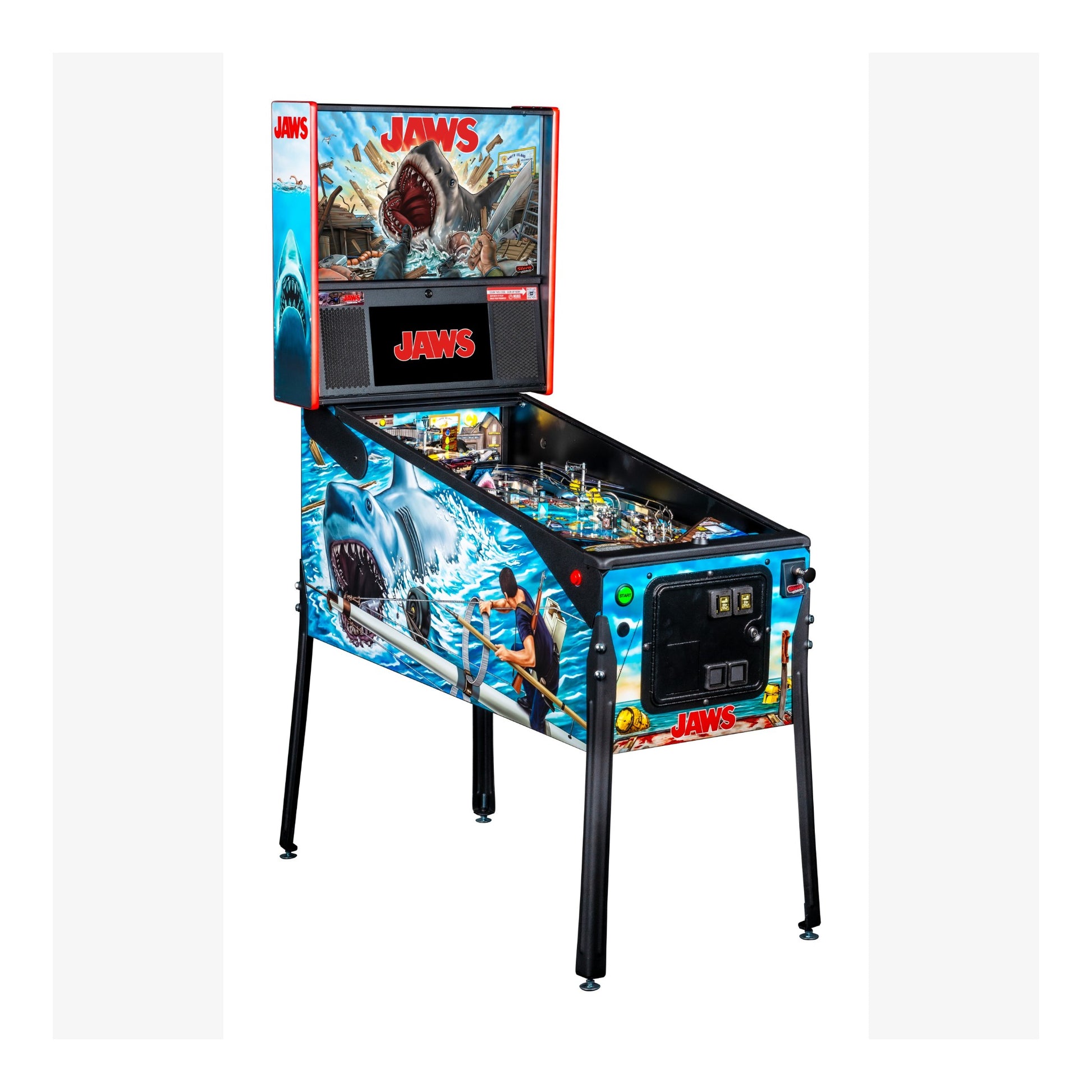 Pinball machine themed after the movie 'Jaws' on a white background
