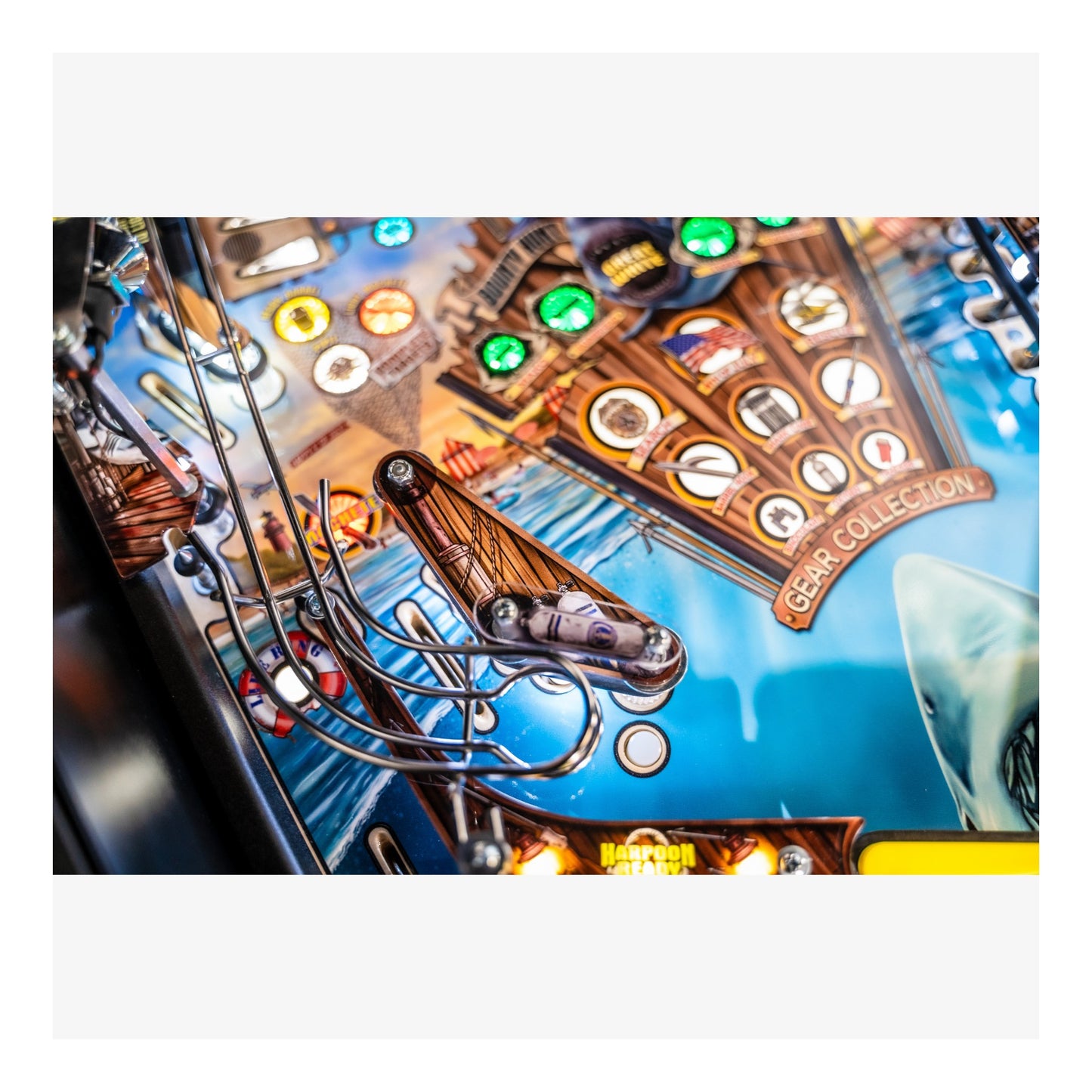 Close-up of a pinball machine with colorful details and 'Gerr Collection' branding.