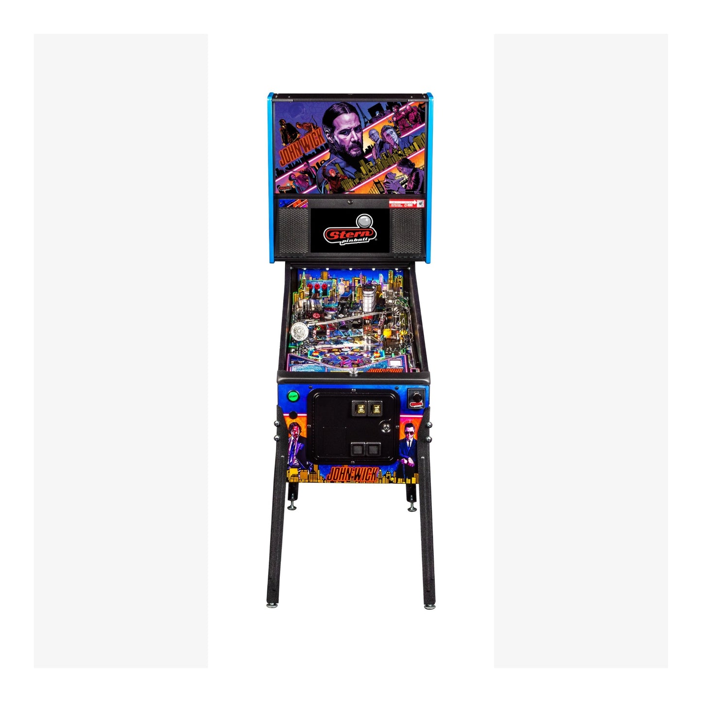 Pinball machine with colorful design on a white background
