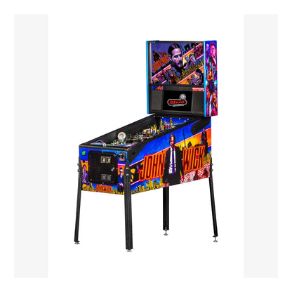 Pinball machine with 'John Wick' theme on a white background