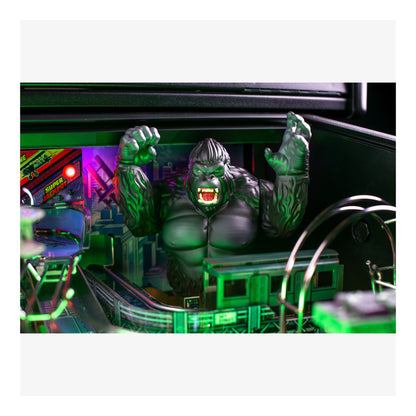 Pinball machine with a large green superhero figure in the playfield