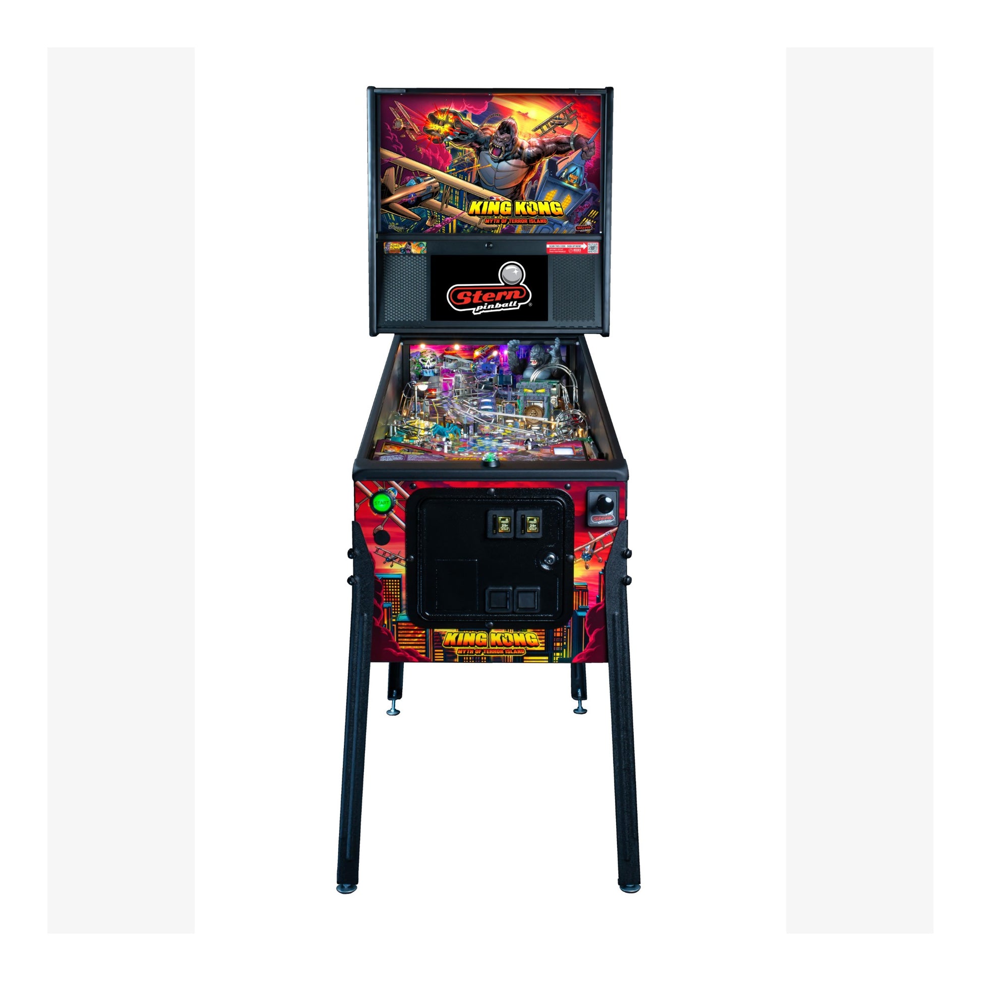 Pinball machine with King Kong theme on a white background