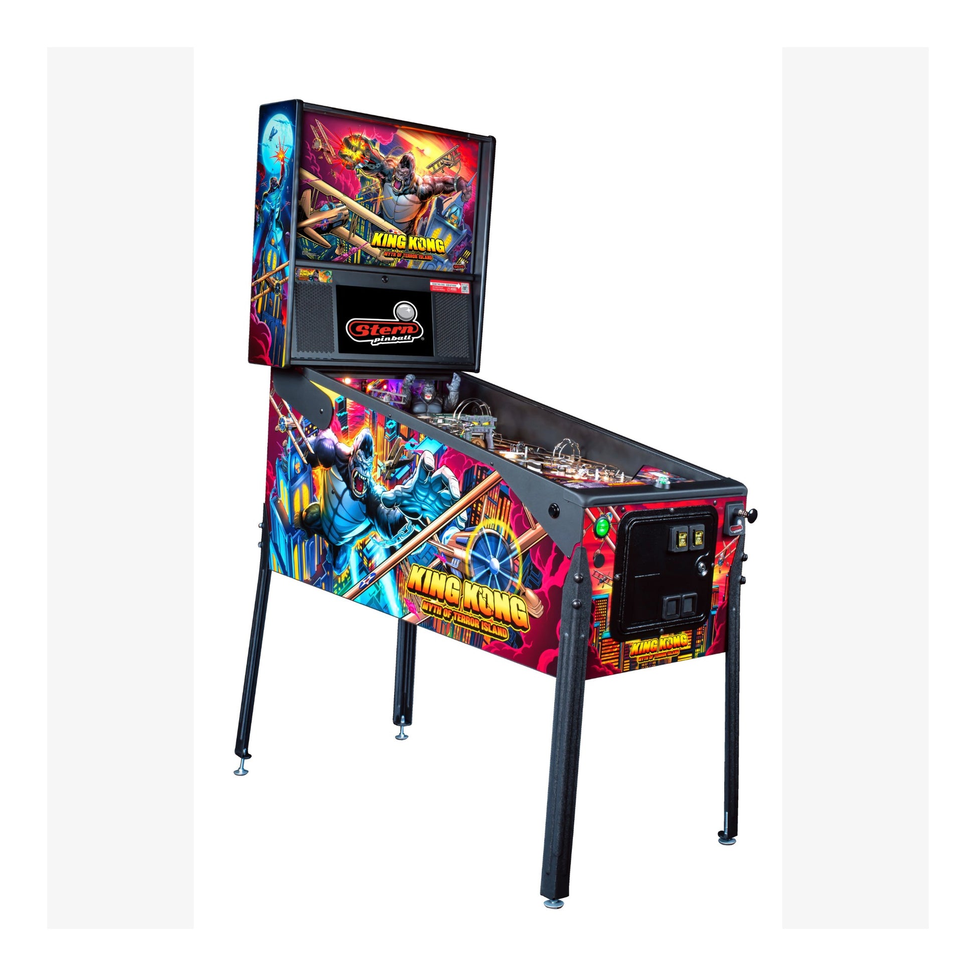 Pinball machine with King Kong theme on a white background