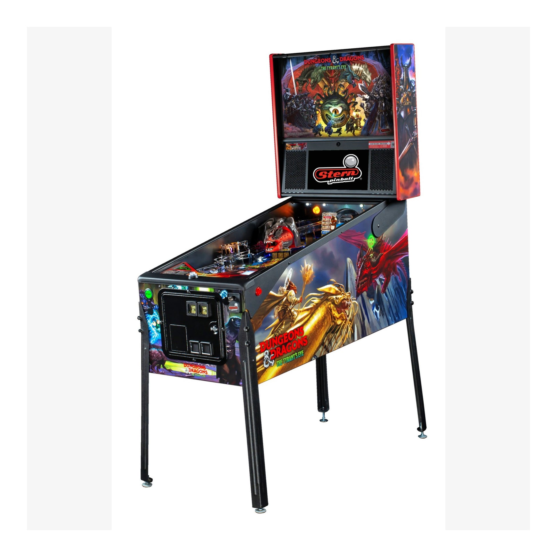 Pinball machine with colorful design on a white background