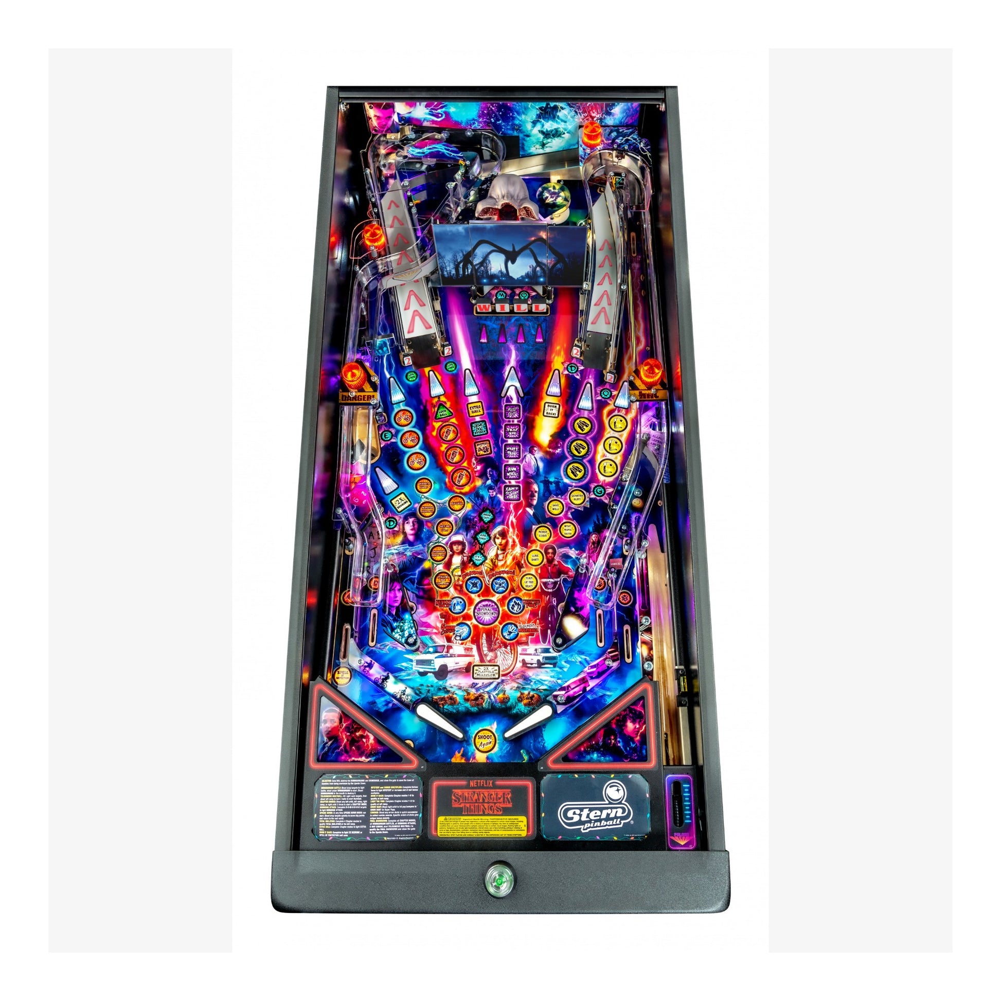 Colorful pinball machine on a white background