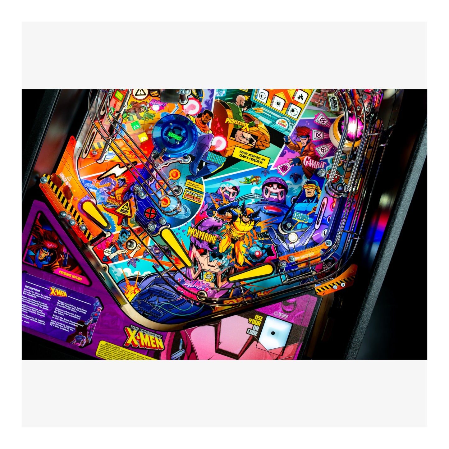 Colorful pinball machine with X-Men theme