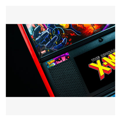 Pinball machine with 'X-Men' branding on a white background