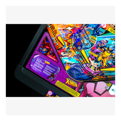 Colorful pinball machine with X-Men theme on a white background