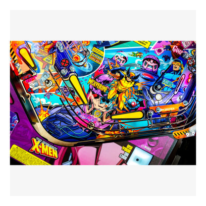 Colorful pinball machine with X-Men characters and graphics