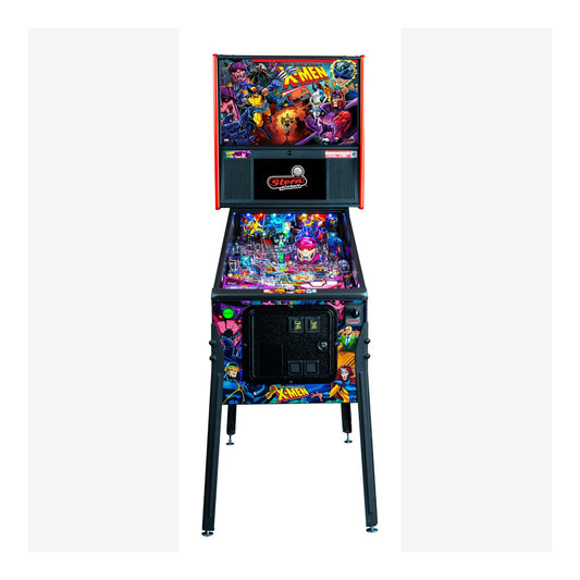 Pinball machine with X-Men theme on a white background