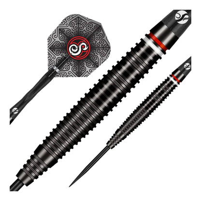 Close up of Shot Darts Carl Sneyd 90% Tungsten barrel showing square grooves and ring grip