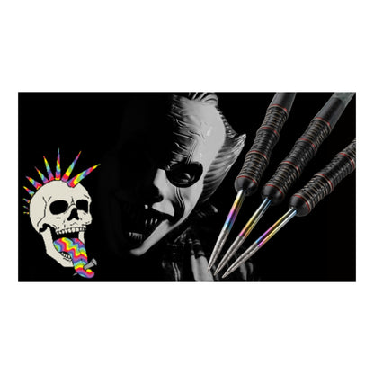 Vibrant multi-coloured Punk Points Psycho steel dart points showcasing the Delinquent gripped tip