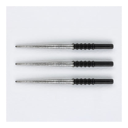 Three Twisted Standard Steel Points for darts arranged to show texture and 36mm length.