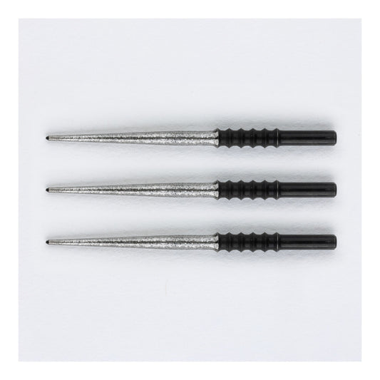 Three Twisted Standard Steel Points for darts arranged to show texture and 36mm length.