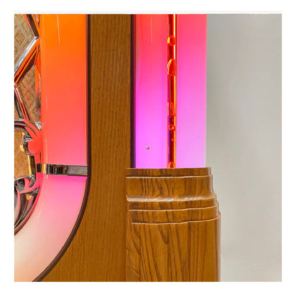 Close-up of a wooden product with colorful interior