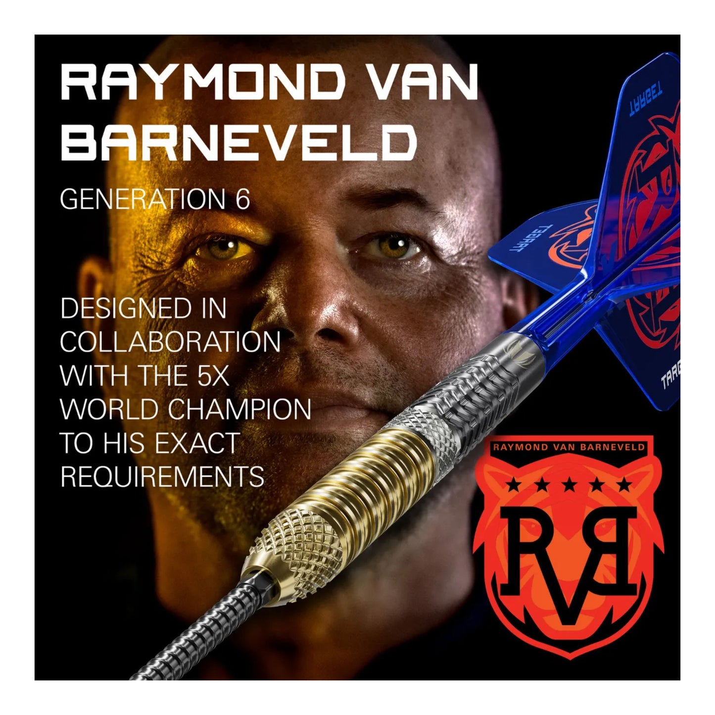 Close up of the RVB Gen 6 dart barrel featuring precision-milled diamond grip and gold titanium nitride coating.