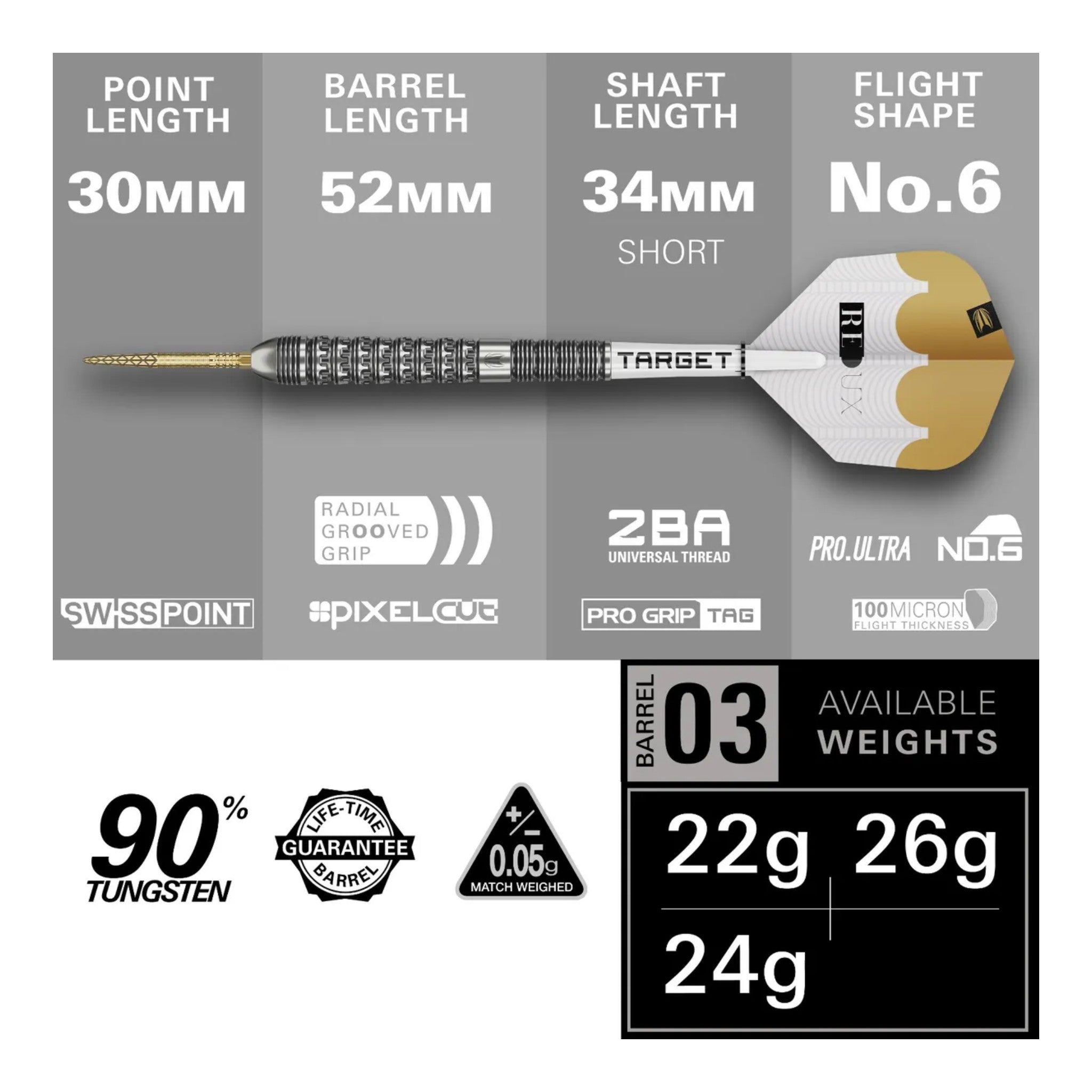 Target Redux 03 SP Darts | 90% Tungsten Swiss Point | Kingston