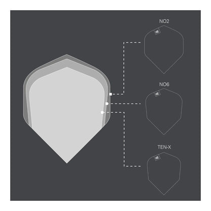 Diagram of a dart shape with labeled parts on a dark background