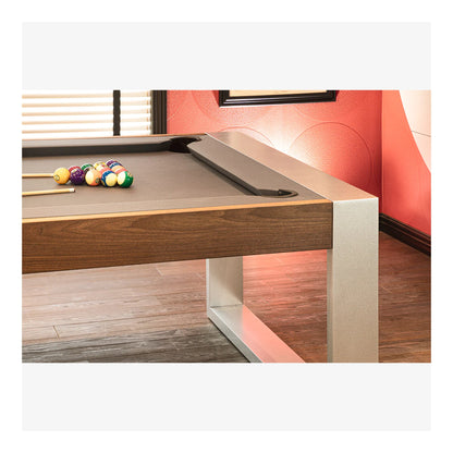 Wooden desk with a computer keyboard on a blurred background